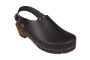 Low slingback women's clogs in black leather on a brown base by Lotta from Stockholm