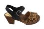 Peep Toe Clogs Leopard Print and Black on Brown Base