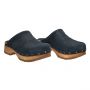 Sanita Clogs Cho Chunky Blue womens clogs Lotta from Stockholm. Blue suede clogs upper with wooden clogs base