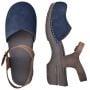 Sanita Clogs. Sanita Sanos Blue Suede clogs with soft sole and brown leather strap.