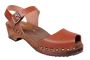 Low Wood Open Stud Cinnamon Leather Clogs on Brown Base
