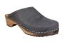 clogs shoes, wooden clogs for women, classic clogs in black oiled nubuck leather on brown clogs base by Lotta from Stockholm