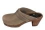High Heel Classic Clog in Taupe Oiled Nubuck on Brown Base with Strap