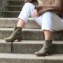 Sanita Juna Wooden Clog Boot in Embossed Leather Moss Green