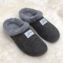 Mercredy Corduroy Mule Slippers with Fluffy Trim in Charcoal