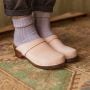 Classic Dusty Pink Suede Clogs on Brown Base