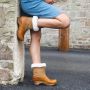 Lotta's Maje Clog Boots with Fur in Cognac Oiled Leather
