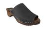 Womens clogs shoes mules in Black oiled nubuck leather on brown clogs wooden base. Berit by Lotta from Stockholm