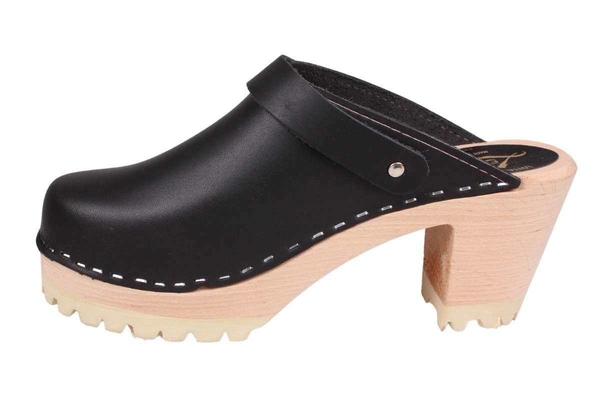 High Heel Classic Tractor Sole Clogs Black 
