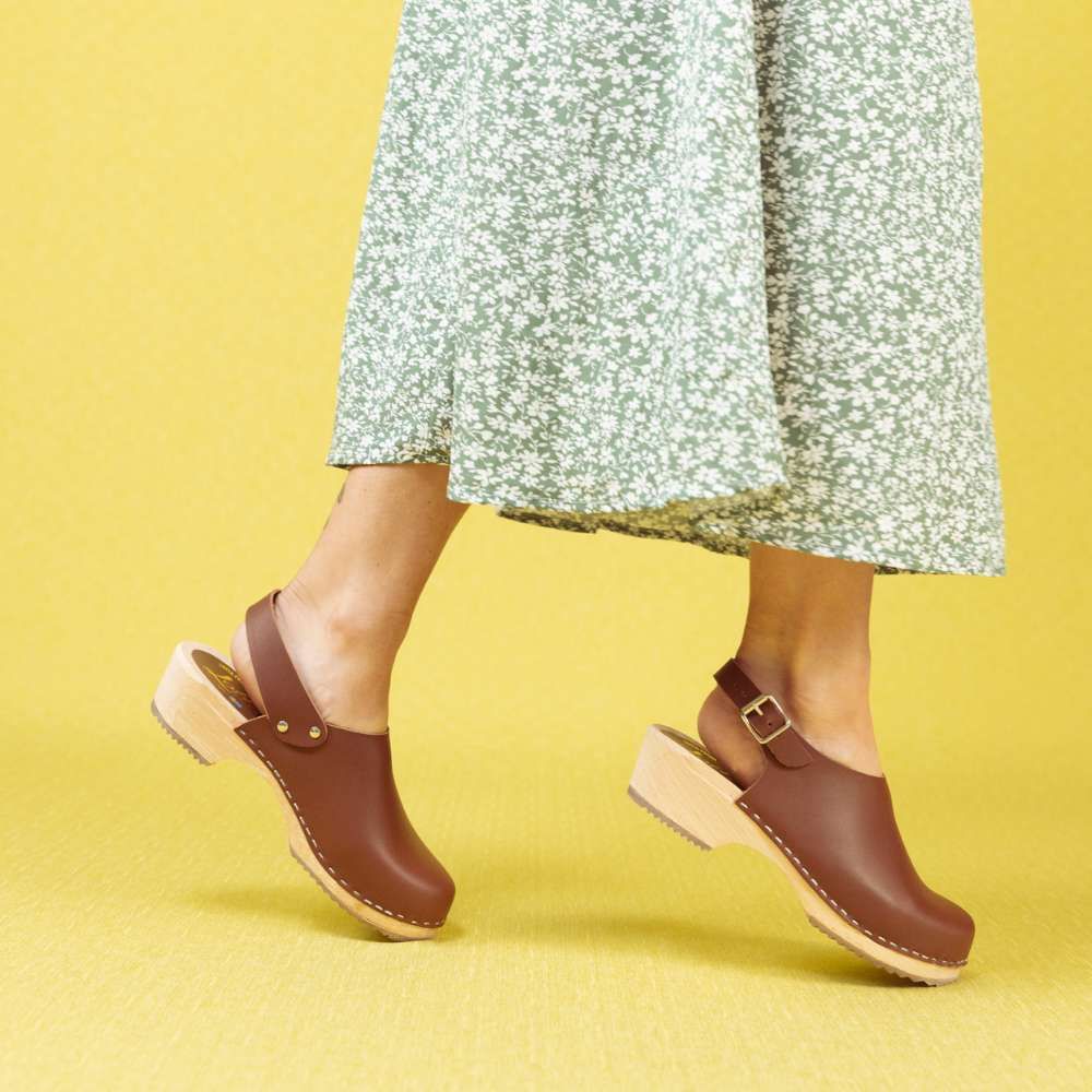 Lotta Low Slingback Clogs in Cinnamon Leather Seconds