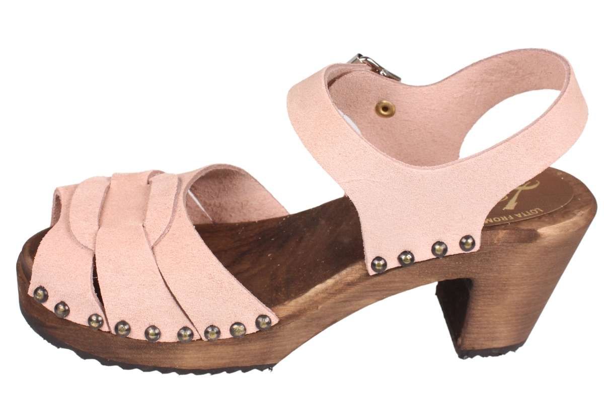 Peep Toe Stud Clogs Dusty Pink Suede on Brown Base Seconds