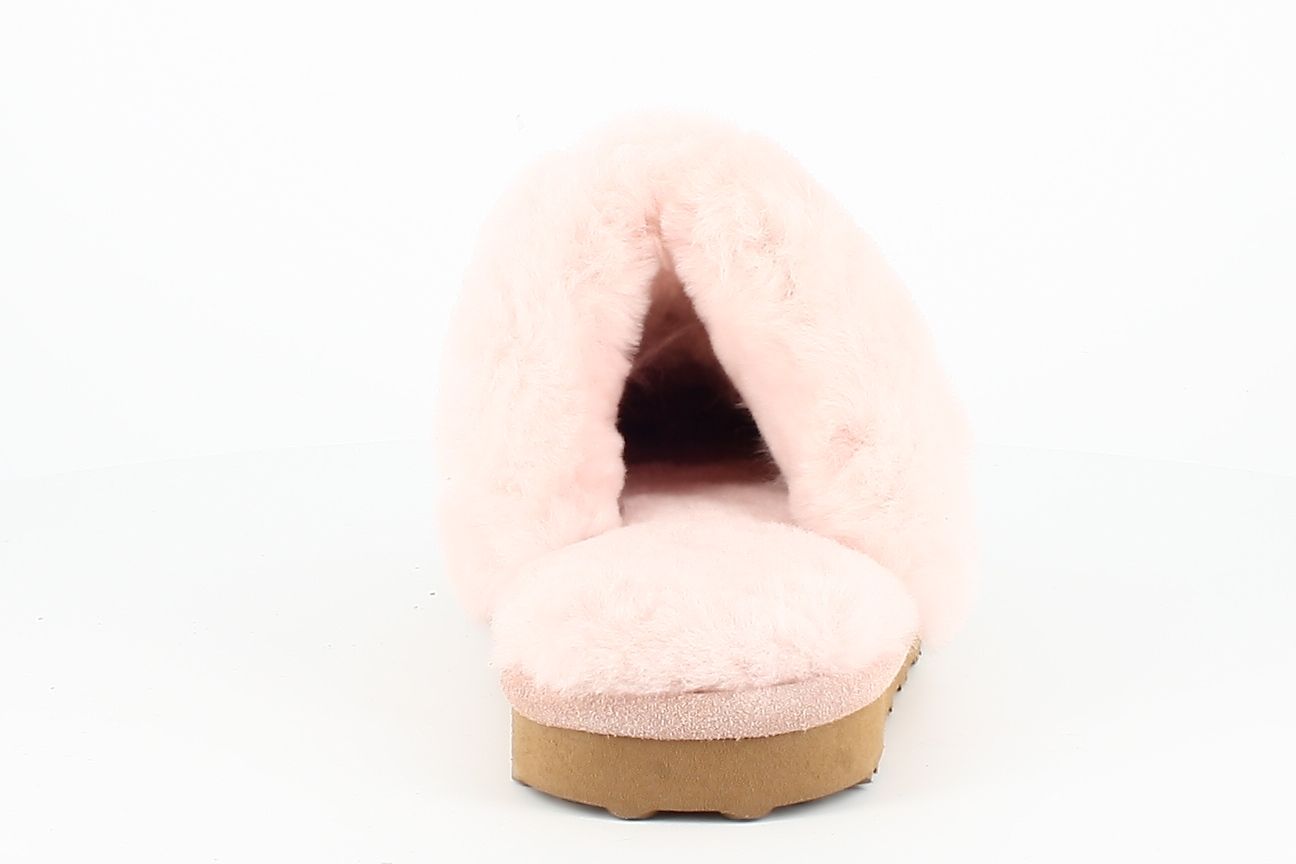 Sheepskin Nancy Mule Slippers in Pink with Fur Trim