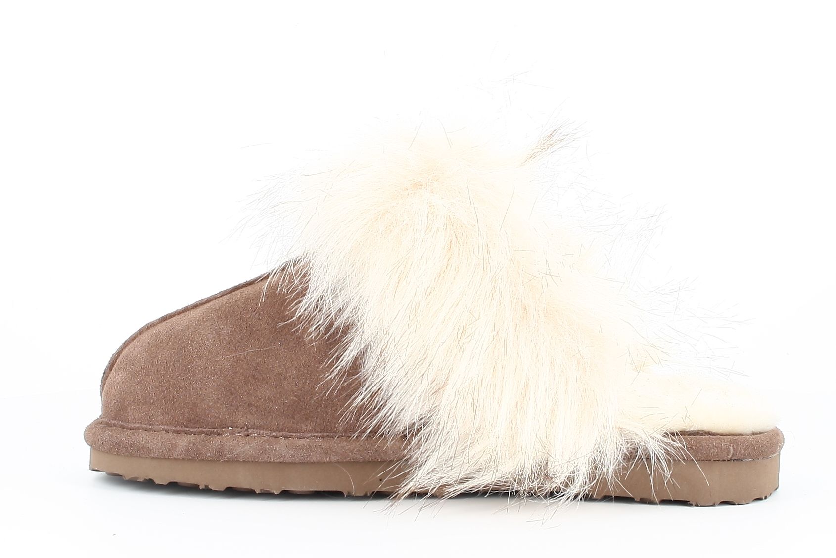 Sheepskin Nancy Mule Slippers in Light Brown with Fur Trim