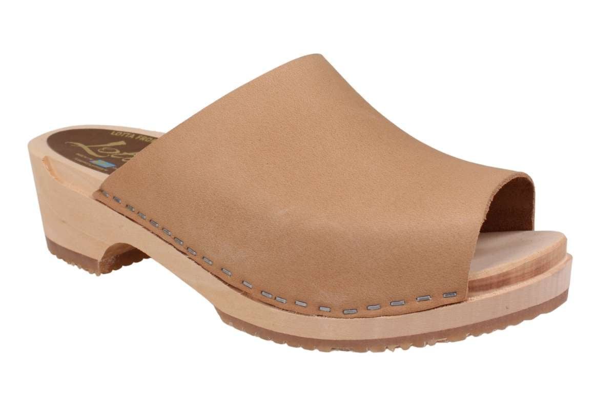 Berit Low Open Clog in Fawn Oiled Nubuck Leather