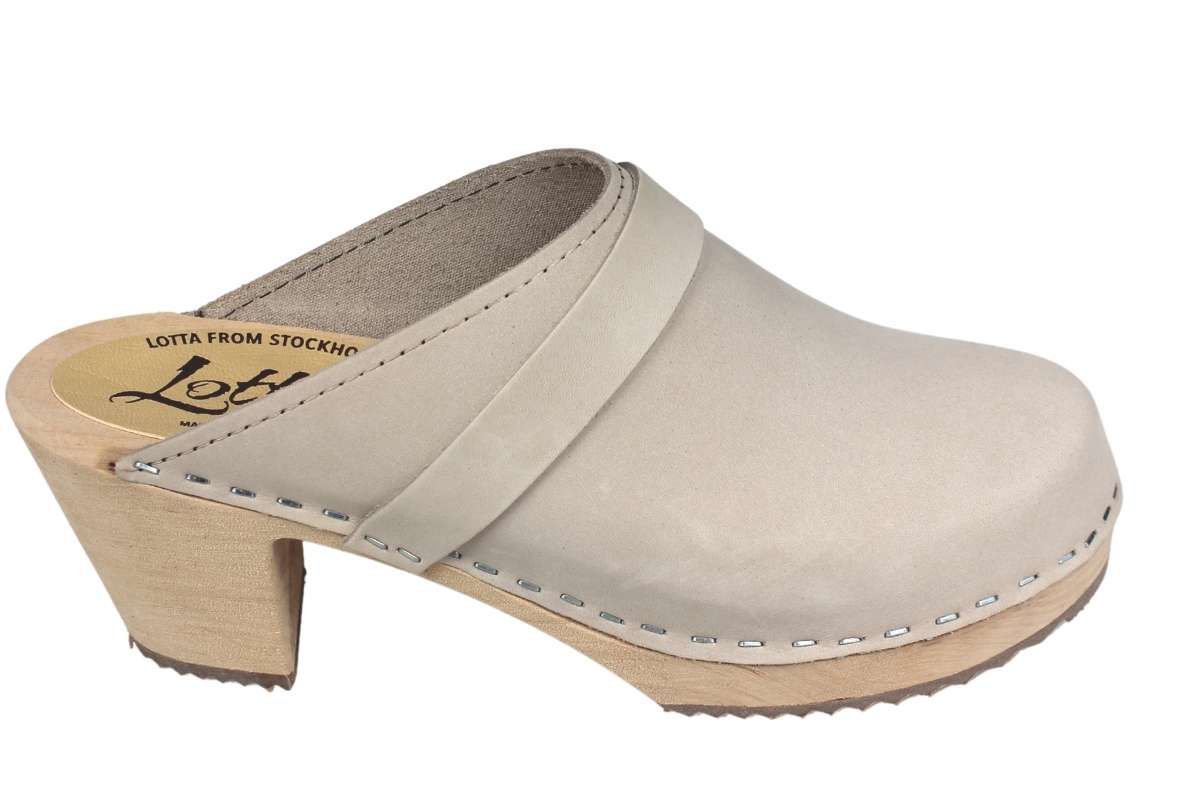 High Heel Clog in Oatmeal with a natural base by Lotta from Stockholm