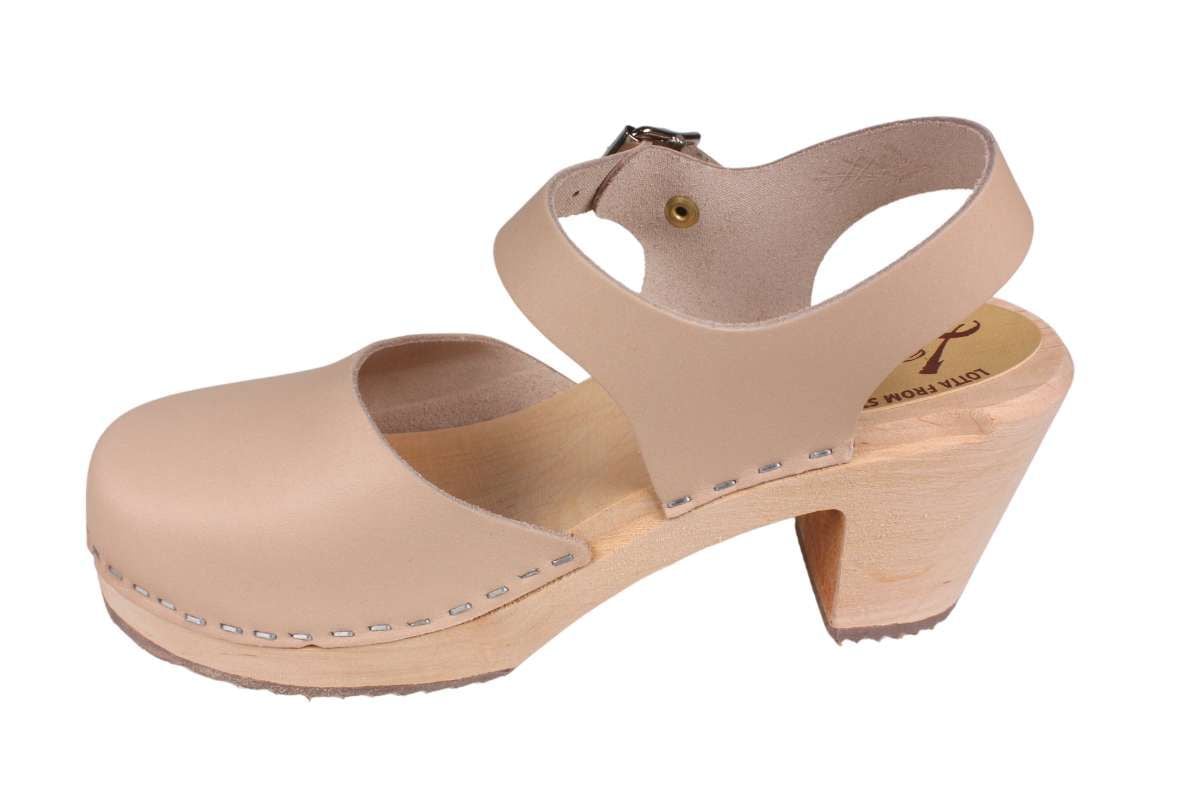 Womens clogs Nude Highwood on wooden clogs base by Lotta from Stockholm