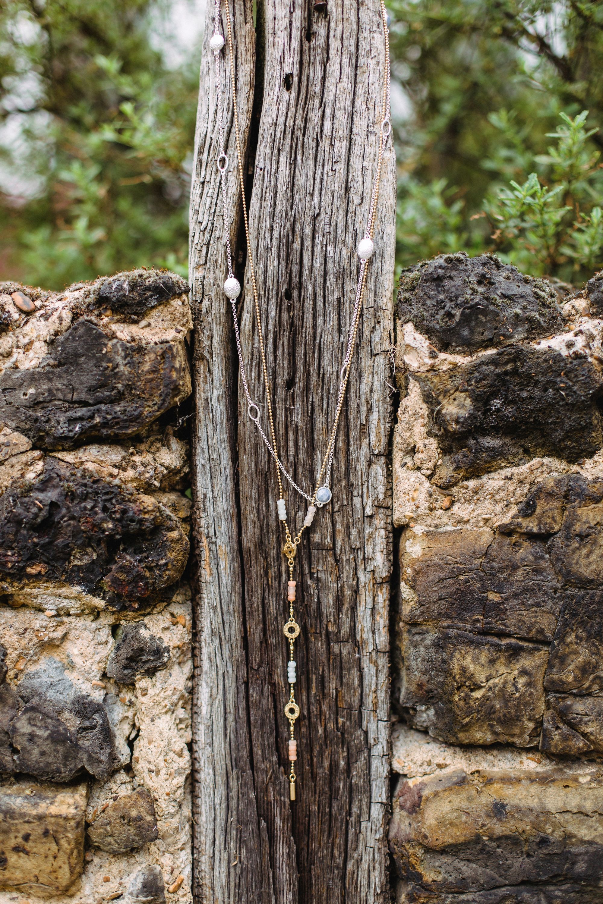 Harmony Multi- Stone Necklace Worn Gold