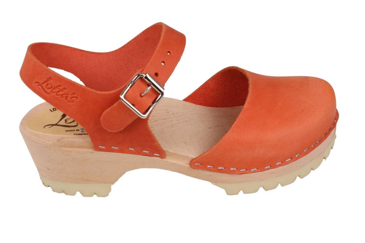 Low Wood Tractor Sole Clogs Orange Oiled Nubuck Leather