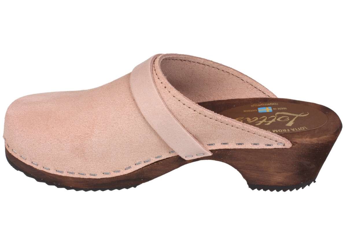 Classic Dusty Pink Suede Clogs on Brown Base Seconds