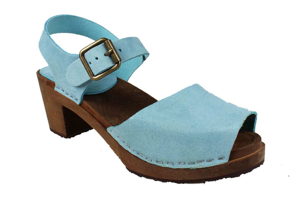 Alicia High Heel Open in Blue Stain Resistant Nubuck on Brown Base Seconds