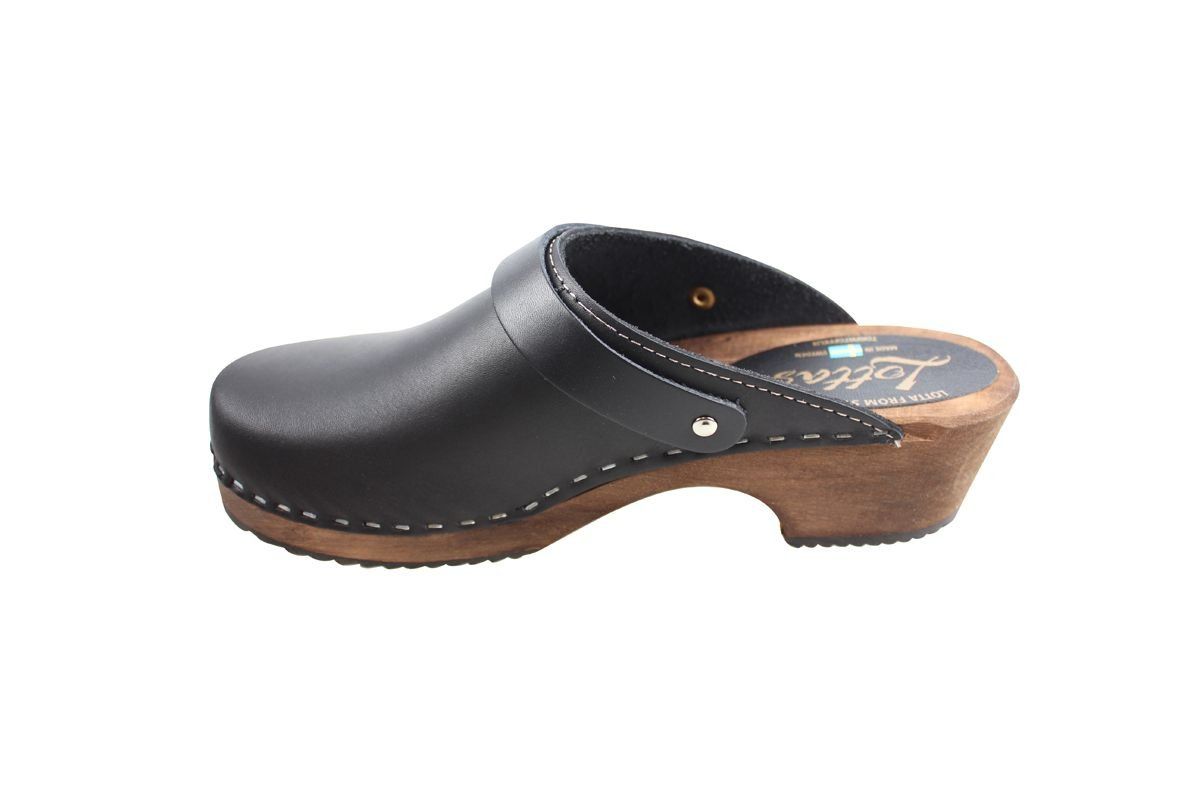 Classic black clogs with strap on Brown Base