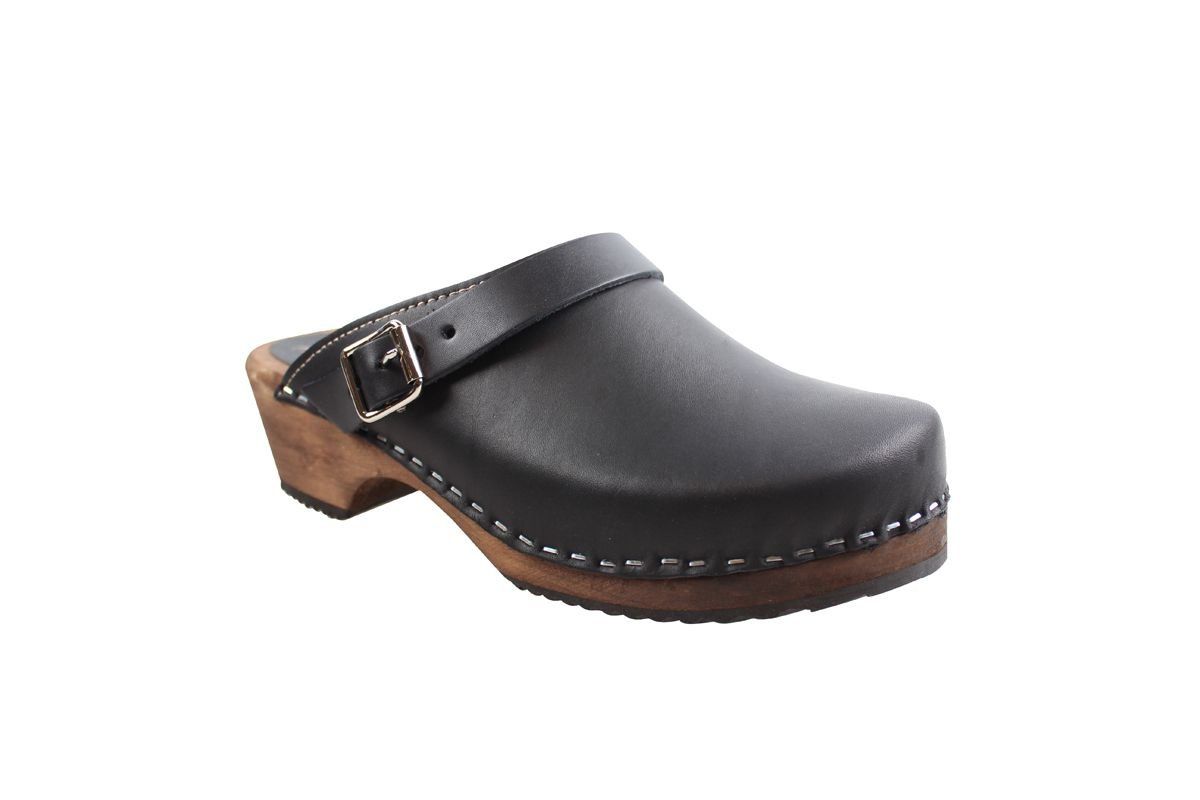 Classic Black clogs with strap on Brown Base