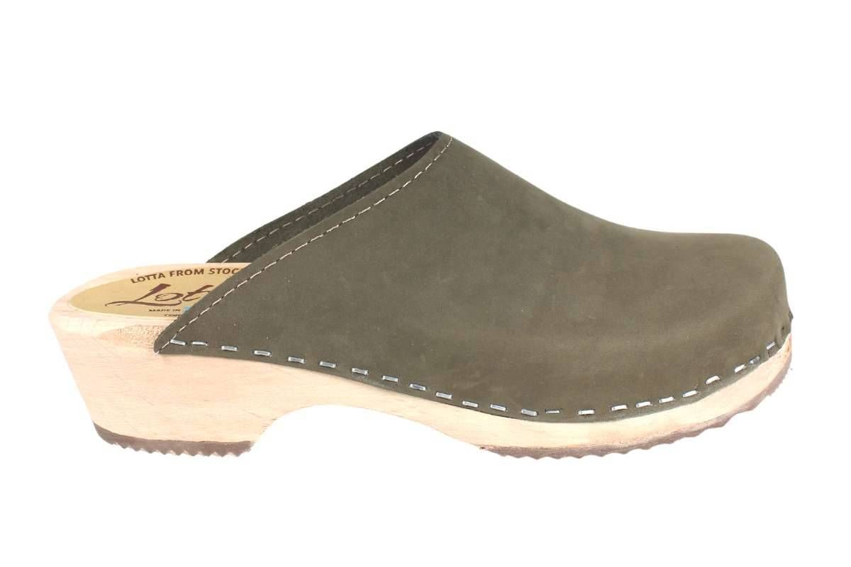 High Heel Classic Clogs Olive Oiled Nubuck Leather Seconds