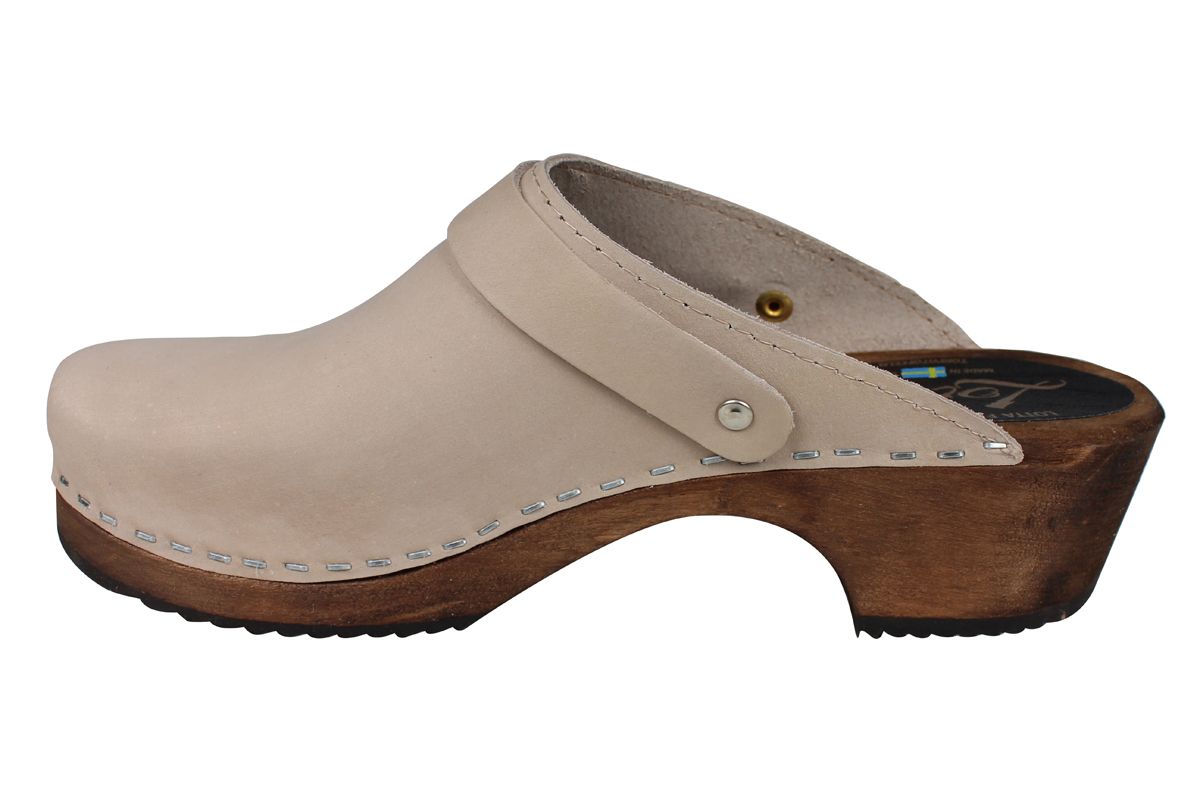 Classic Oatmeal Oiled Nubuck Clogs with Strap on Brown Base Seconds