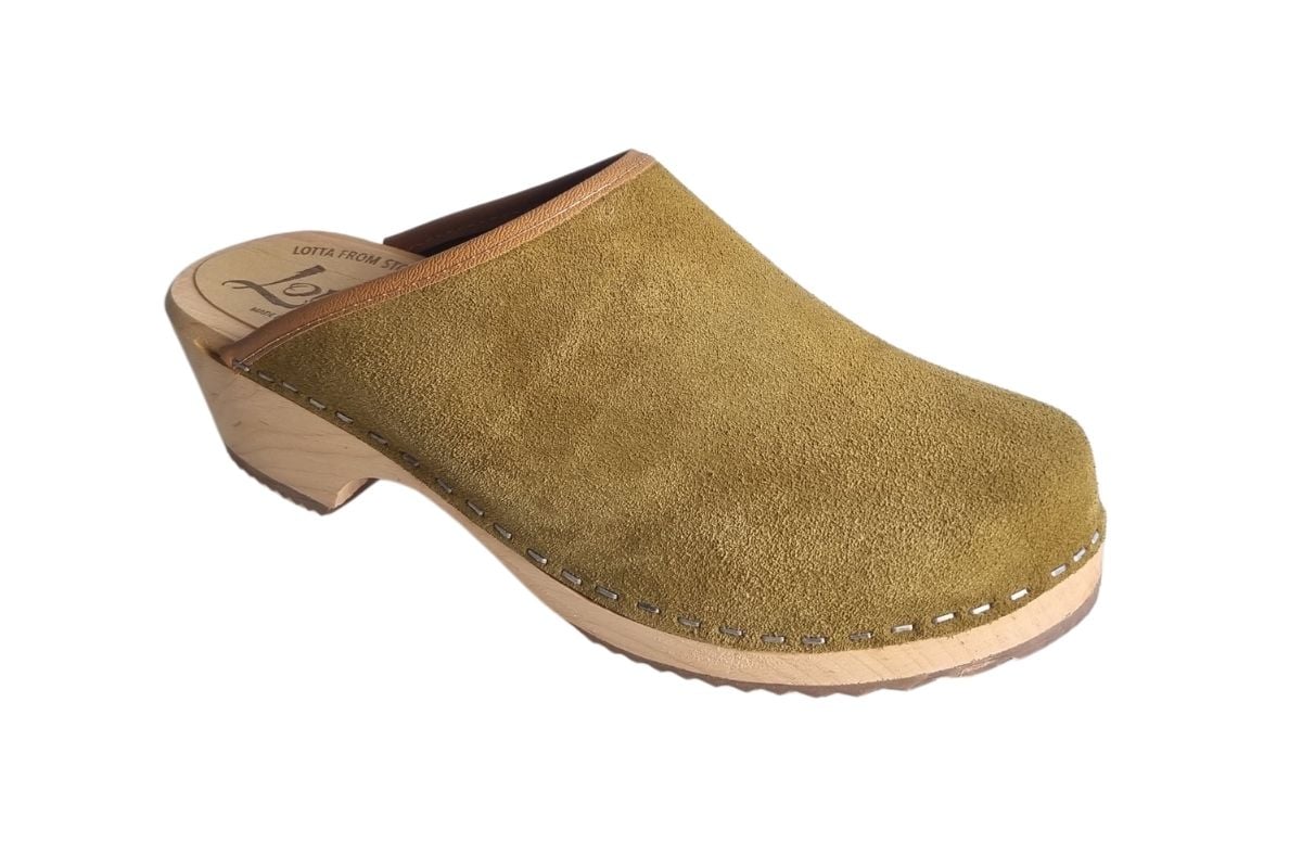 Olive Suede clogs mules shoes sliders by Lotta from Stockholm