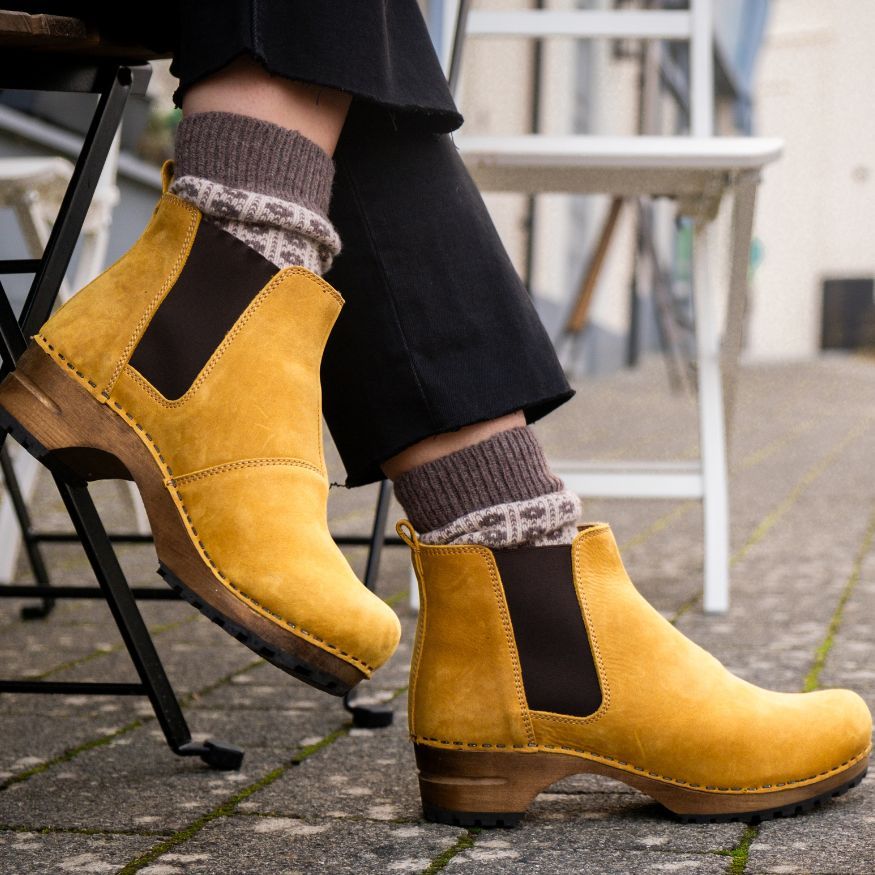 womens winter ankle boots Lotta's Jo Clogs Boots in Mustard Oil Leather. Winter Footwear for women slip on winter boots womens by Lotta from Stockholm