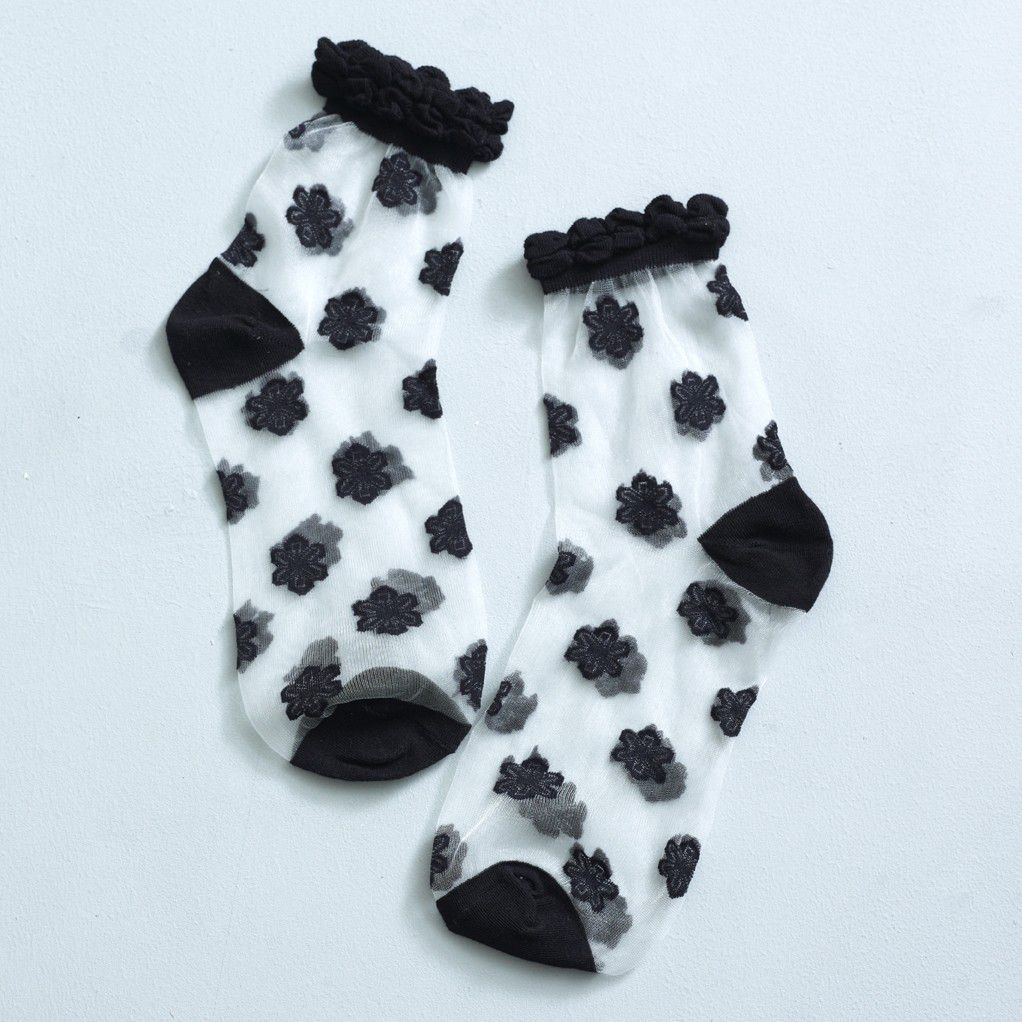 Black Pansy Sheer Socks X 2 