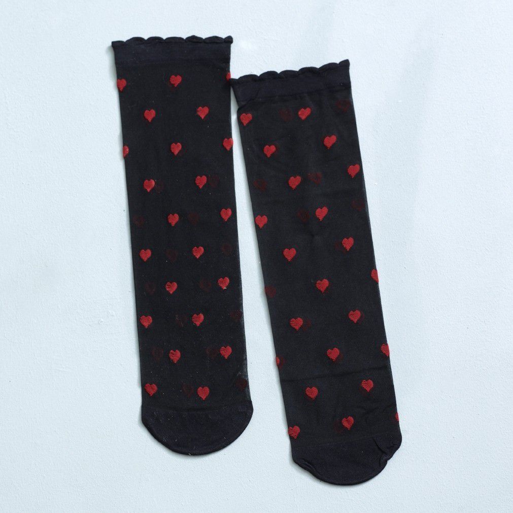 Romantic Black Red Heart Sheer Socks X 2