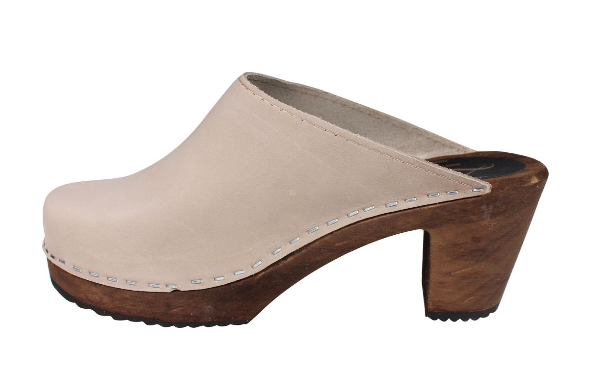  High Heel Classic Oatmeal Oiled Nubuck Clogs on Brown Base Seconds