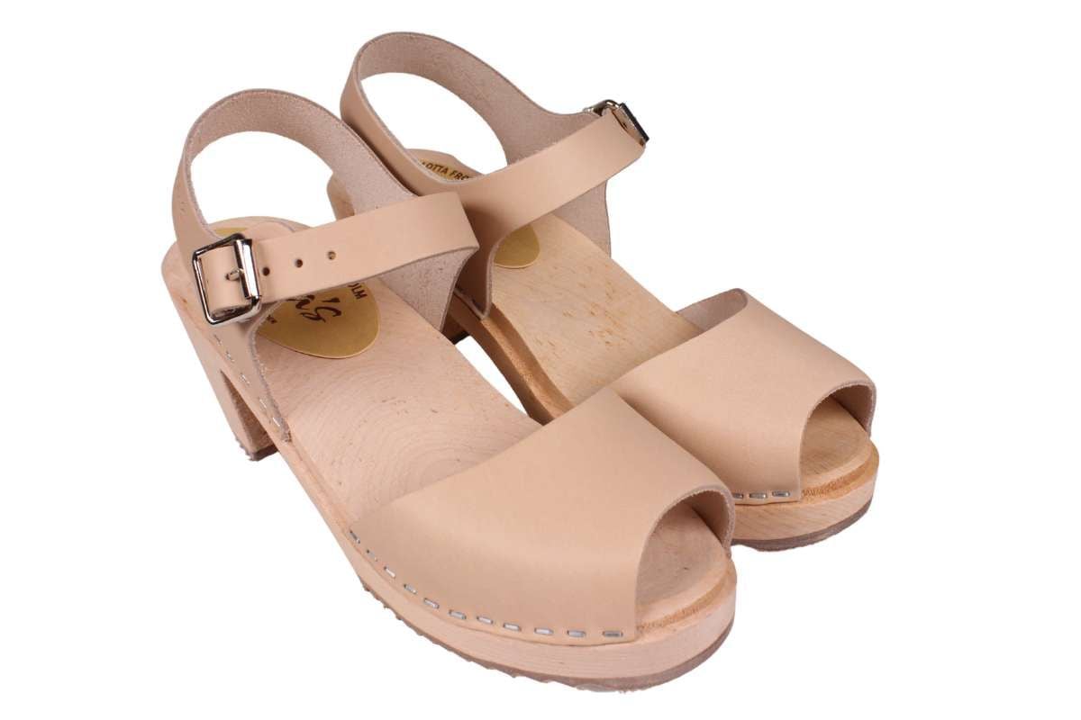 High Heeled Open Toes women's clogs in nude on a natural base by Lotta from Stockholm