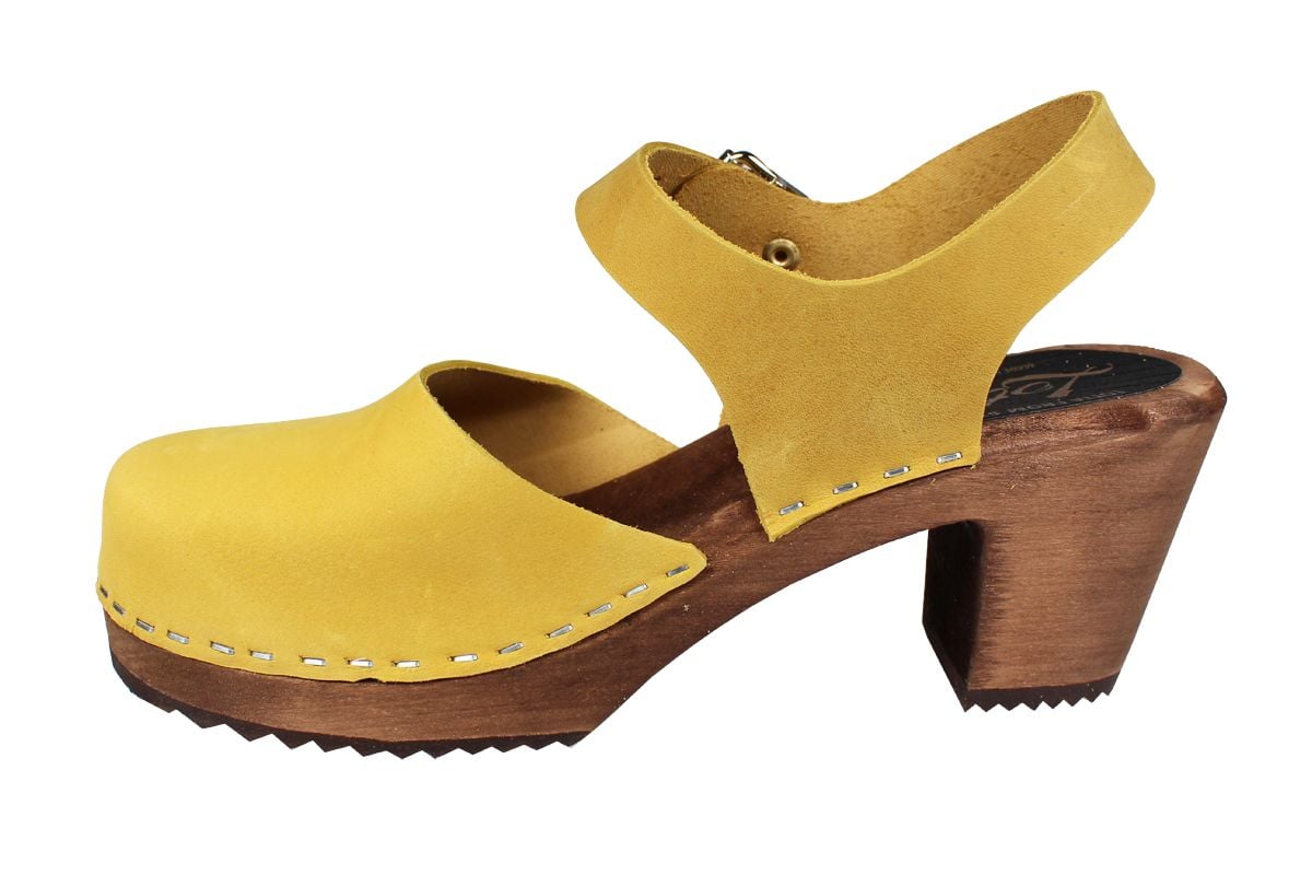 Highwood Yellow Clogs in Oiled Nubuck on Brown Base