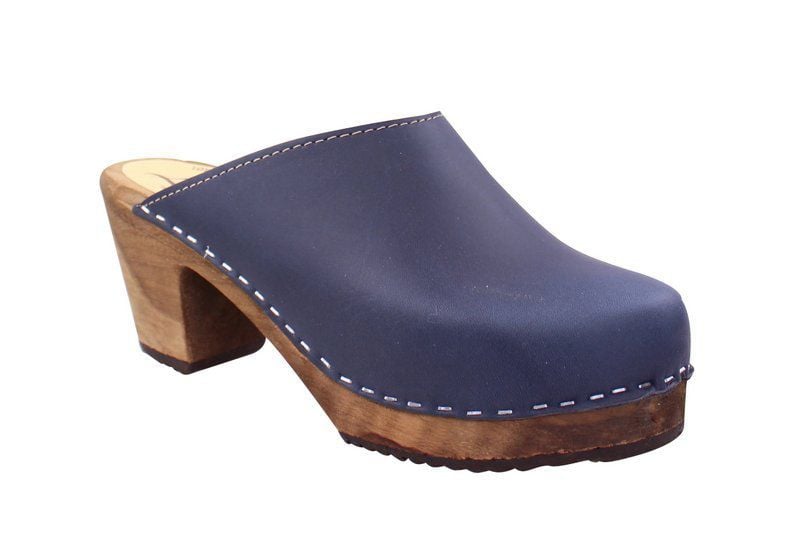 High Heel Classic Clog Navy with Brown Sole