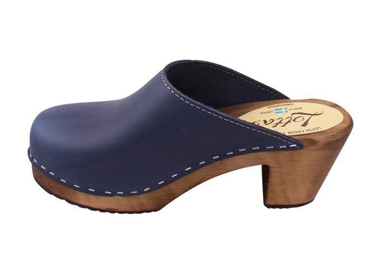 High Heel Classic Clog Navy with Brown Sole