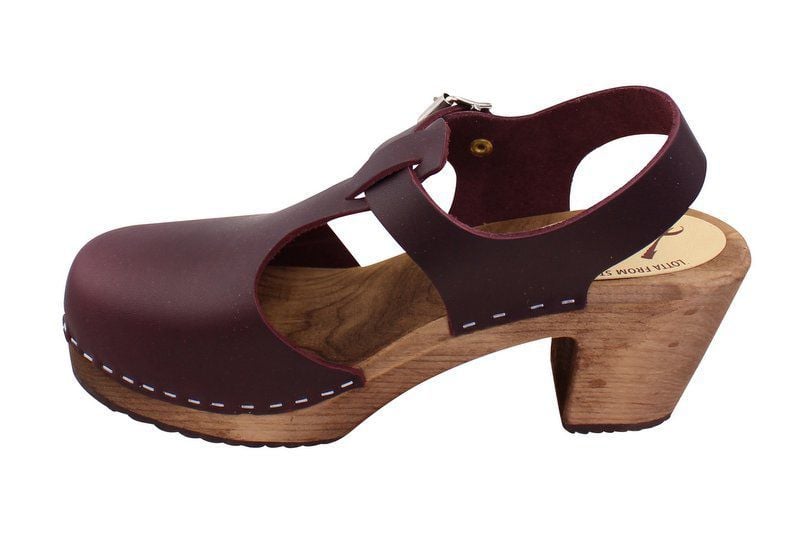 Highwood T-Bar Clogs Aubergine on Brown Base