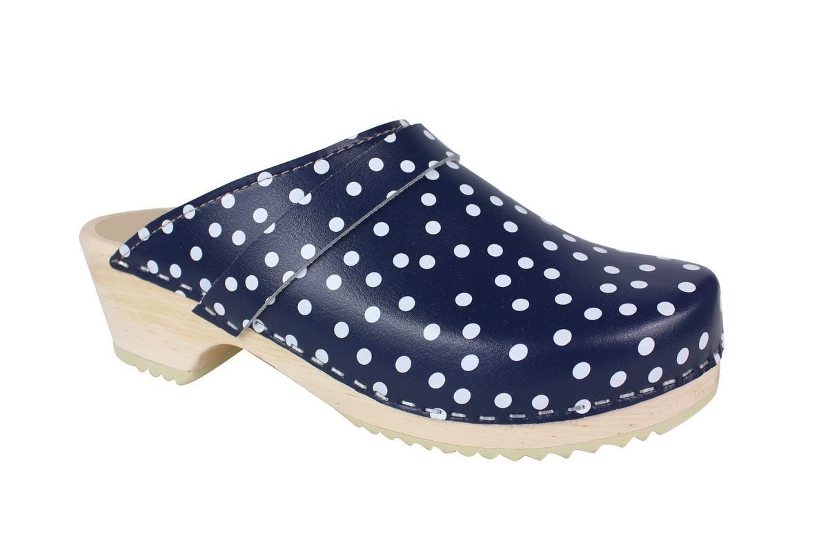 Torpatoffeln Classic Clog in Blue Leather with White Spots Main