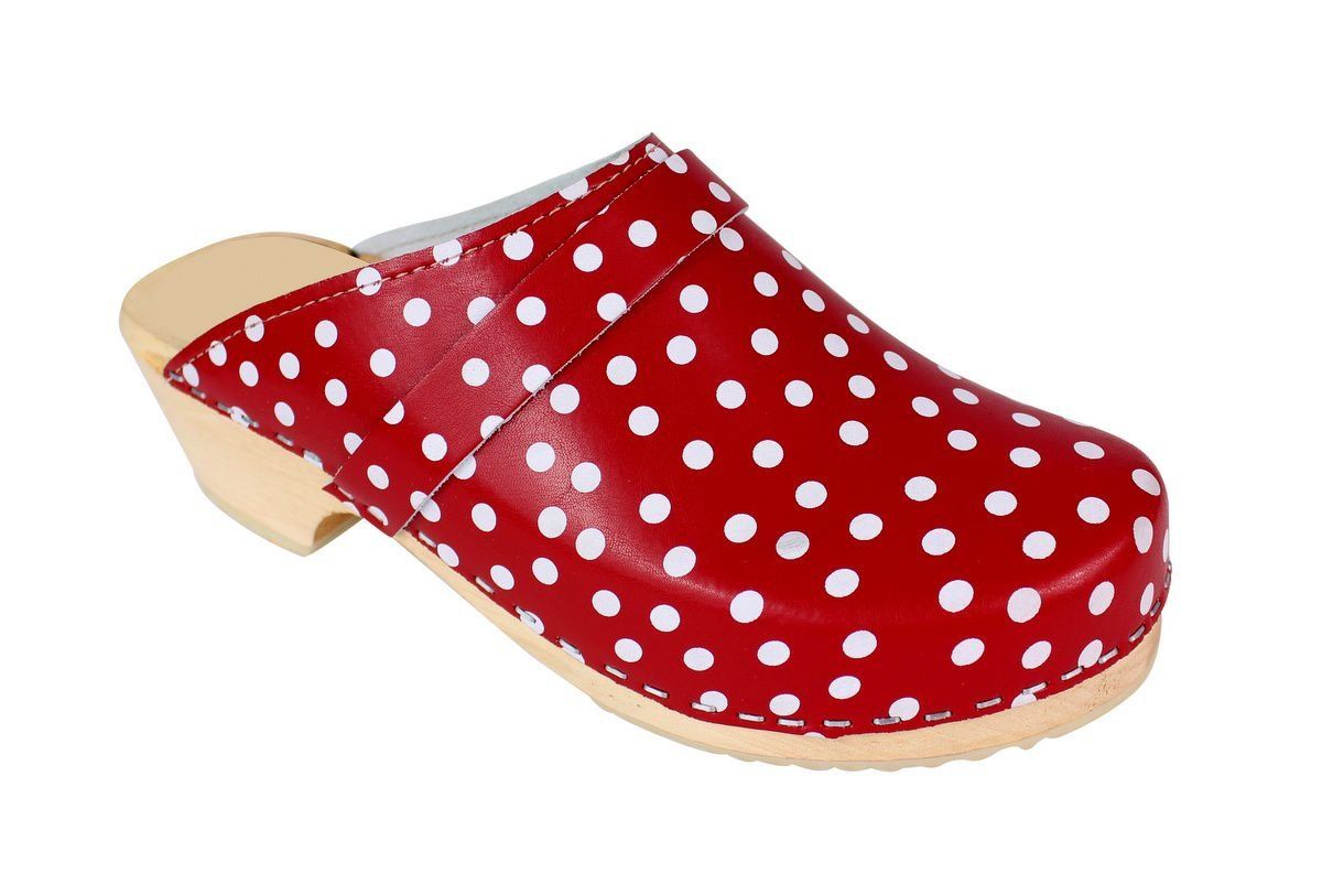 Torpatoffeln Classic Clog in Red Leather with White Spots