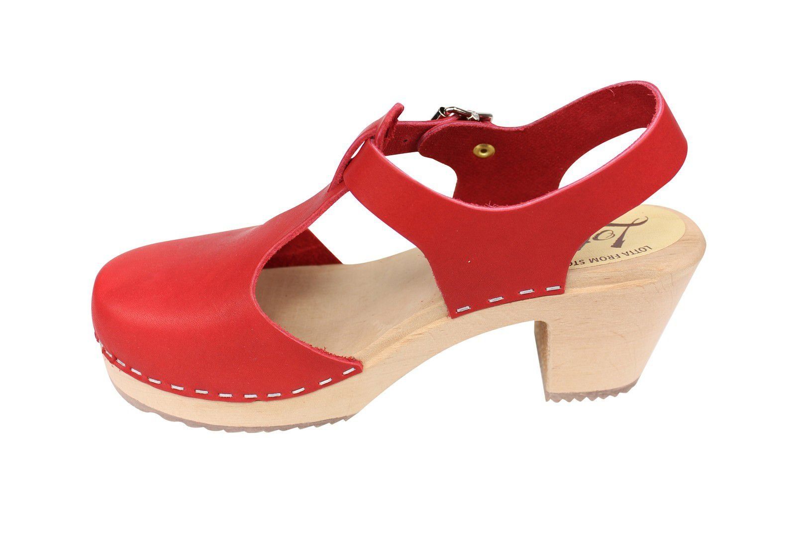 Lotta From Stockholm High heel T-Bar Closed Toe Clogs in Red Leather