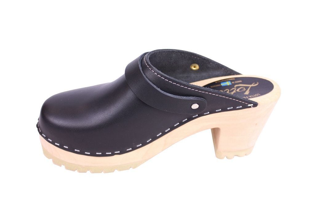 Lotta From Stockhom High Clog WIth Tractor Heel and Moveable strap in Black Leather rev side 3