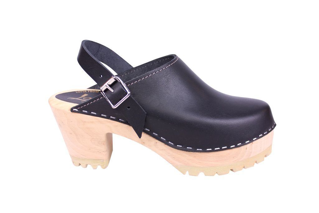 Lotta From Stockholm High Heel Classic Clog in Black Leather with ...