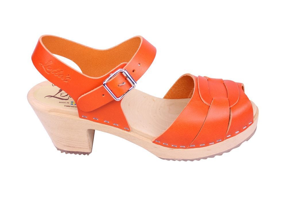 Lotta From Stockholm Peep Toe Clogs in Orange Leather side 2