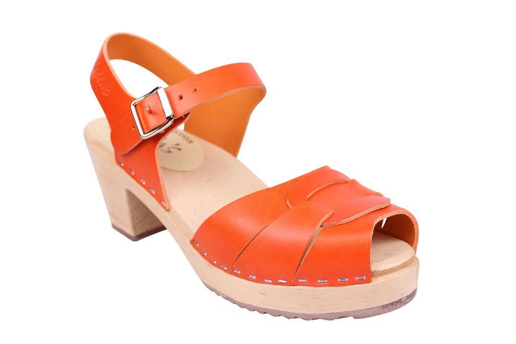 Lotta From Stockholm Peep Toe Clogs in Orange Leather main