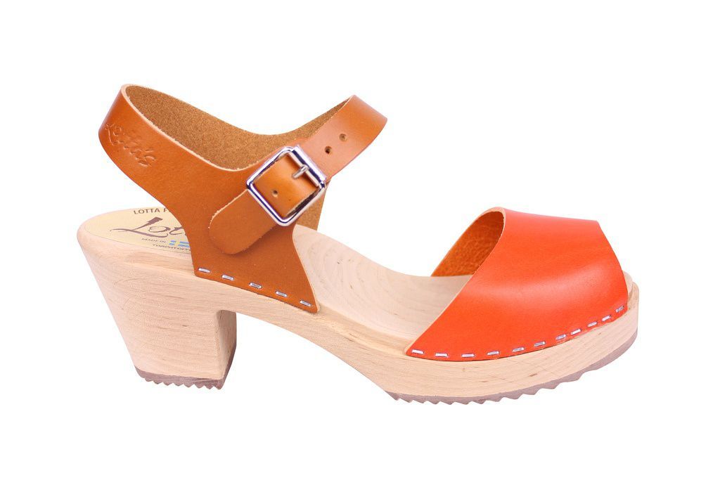 Lotta From Stockholm Highwood Open Clogs in Tan and Orange side