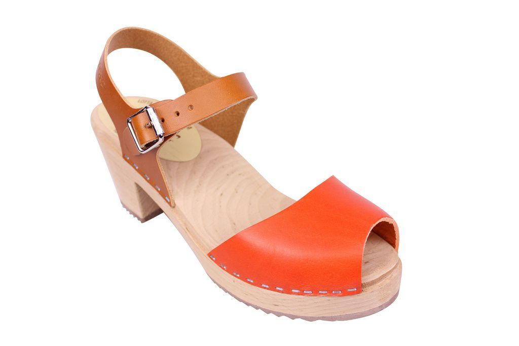 Lotta From Stockholm Highwood Open Clogs in Tan and Orange