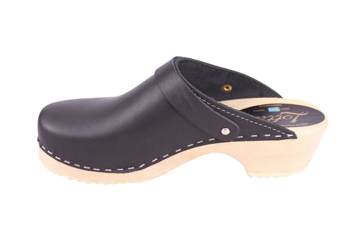 Classic Black Leather Clogs with Strap rev side 2