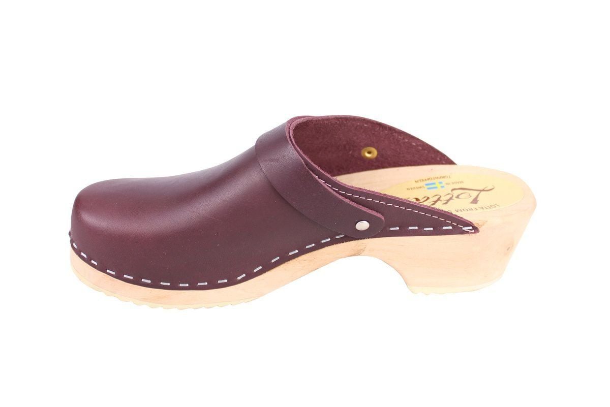 Classic Aubergine Leather Clogs with Strap rev side 2