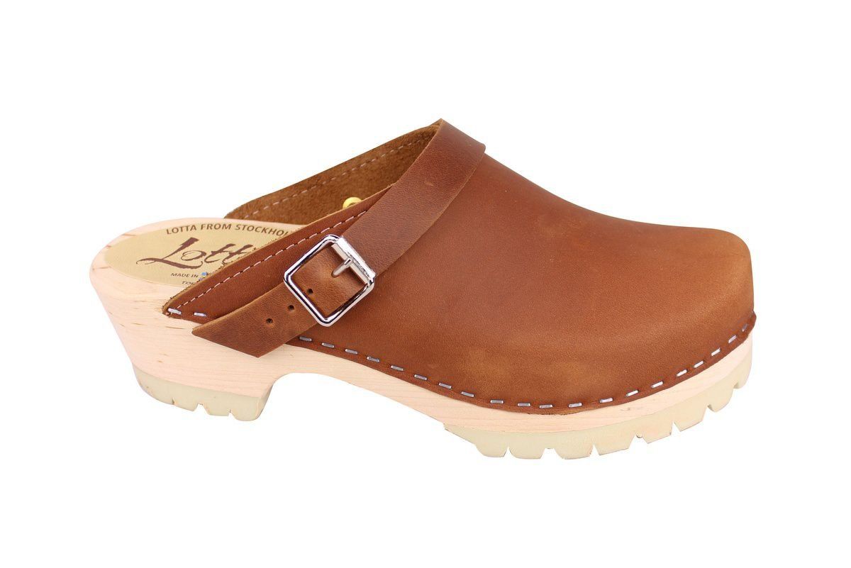 Classic Brown oiled nubuck clogs with strap and tractor sole side 2